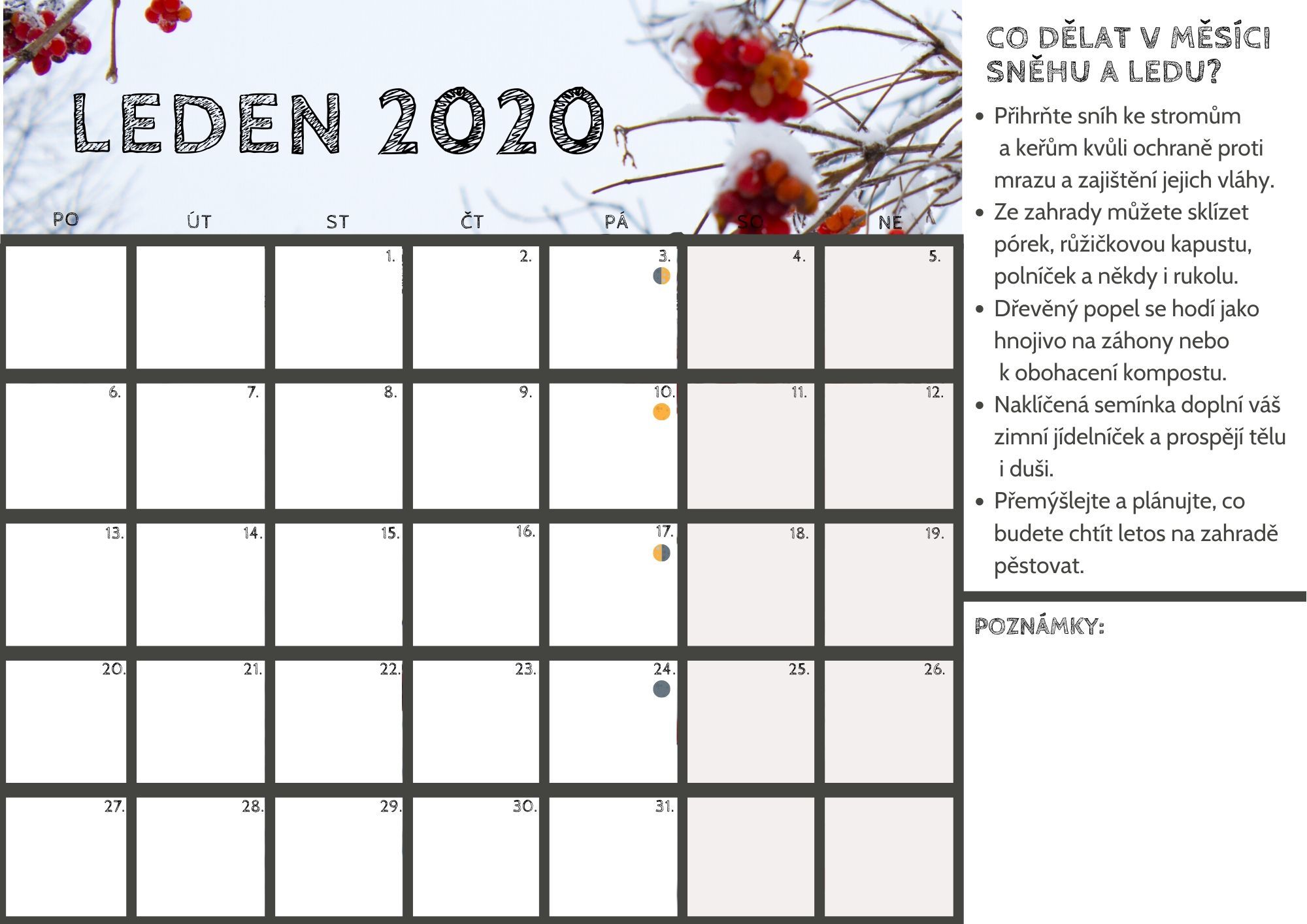 kalendář pro leden 2020