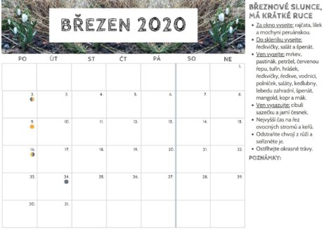 Kalendář na březen 2020